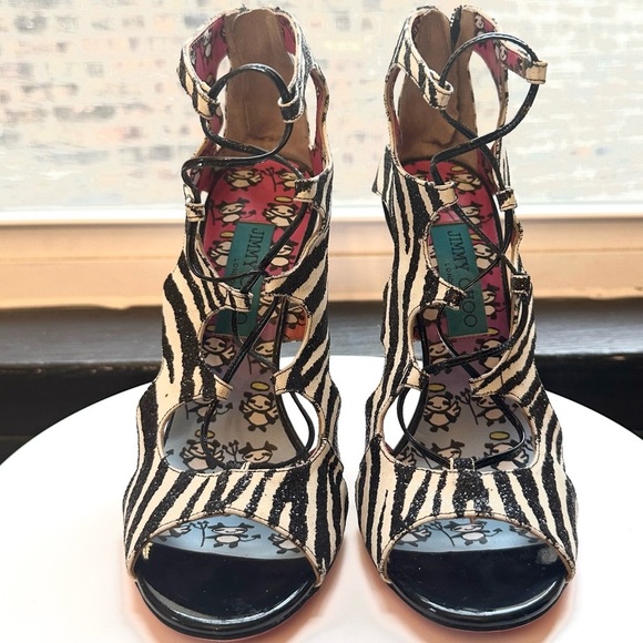 🌺 JIMMY CHOO ROB PRUITT🌺 Diffuse Glitter Zebra Print sandals size 37.5 - Picture 11 of 15